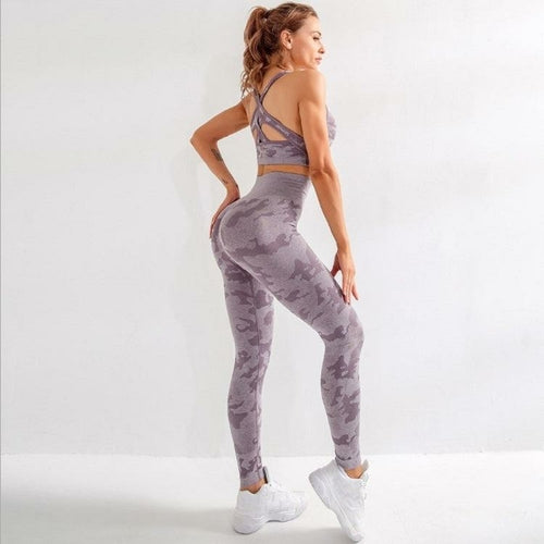 3pcs Women Carmful Camo Yoga Set Women Seamless Fitness Yoga Bra Sport